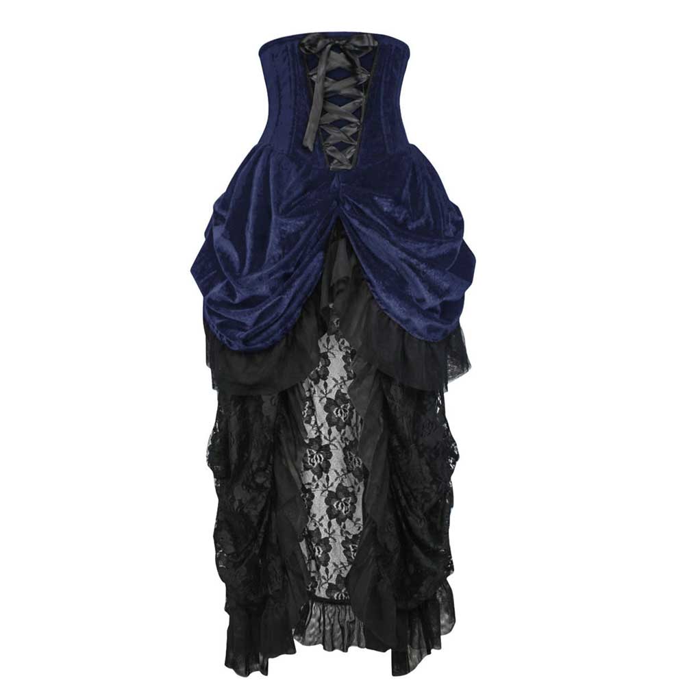Attitude Corsets - Burlesque underbust corset Hoch niedriger Rock - Blau/Schwarz